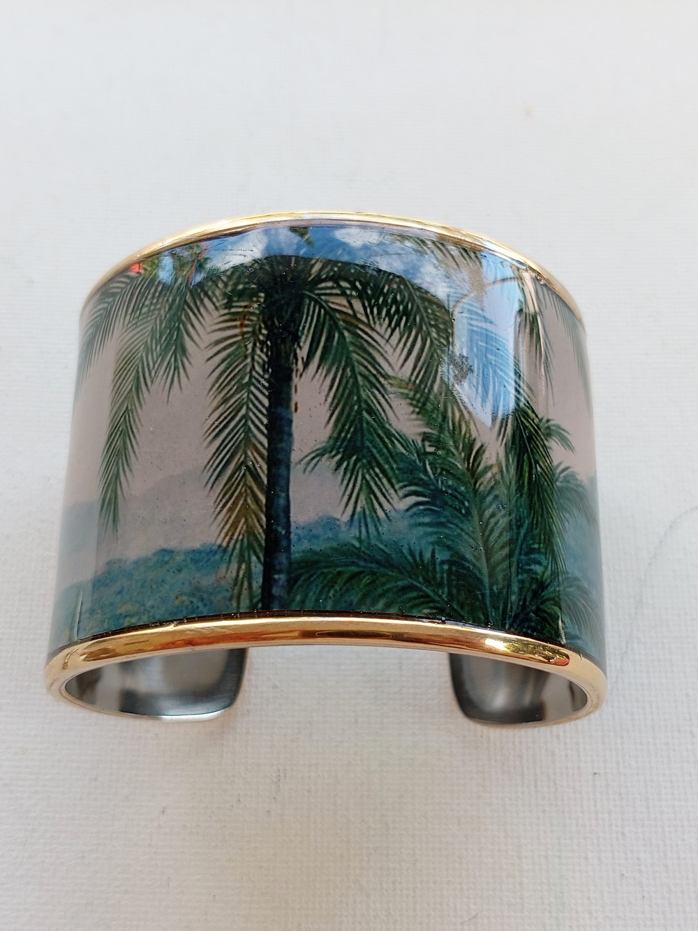 Palm-Print Wide Cuff Bracelet in Green and Gold